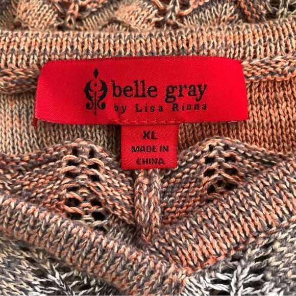 Belle Gray By Lisa Renna Crochet Pullover Poncho Sweater Size XL - Picture 7 of 8